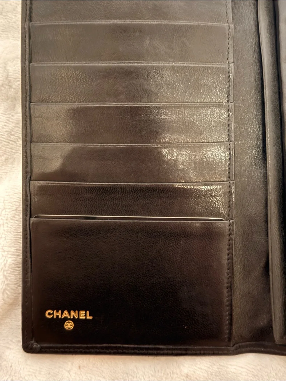 CHANEL No. 4 Lambskin Matelasse Long Wallet Black